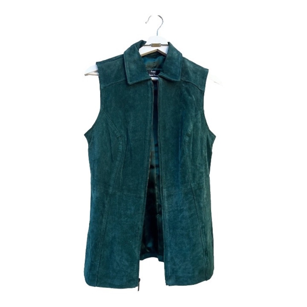 Genuine Leather Green Suede Vest with Front Zipper,  Washable. Size: S